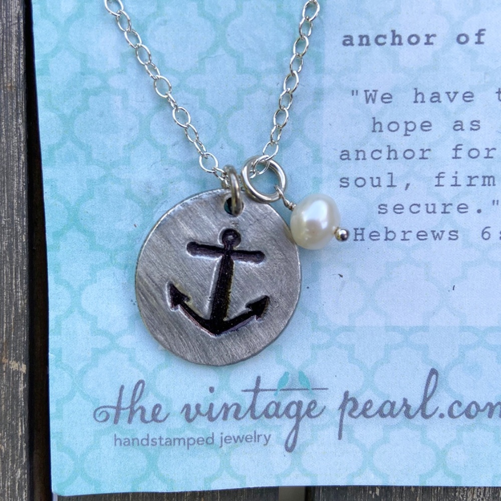 NEW Vintage Pearl Anchor Of Hope Pewter Necklace